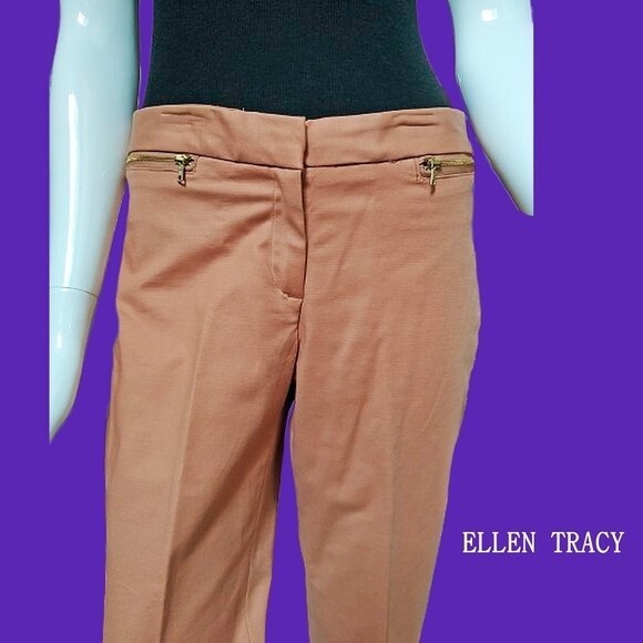 ELLEN TRACY NEW Old Money CASHEW MOCHA Exposed Zip Straight Ankle Leg Pant 4 - Picture 2 of 12